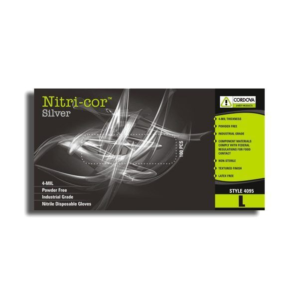 Cordova Safety Nitri-cor® Silver 4095/2XL Nitrile Disposable Gloves