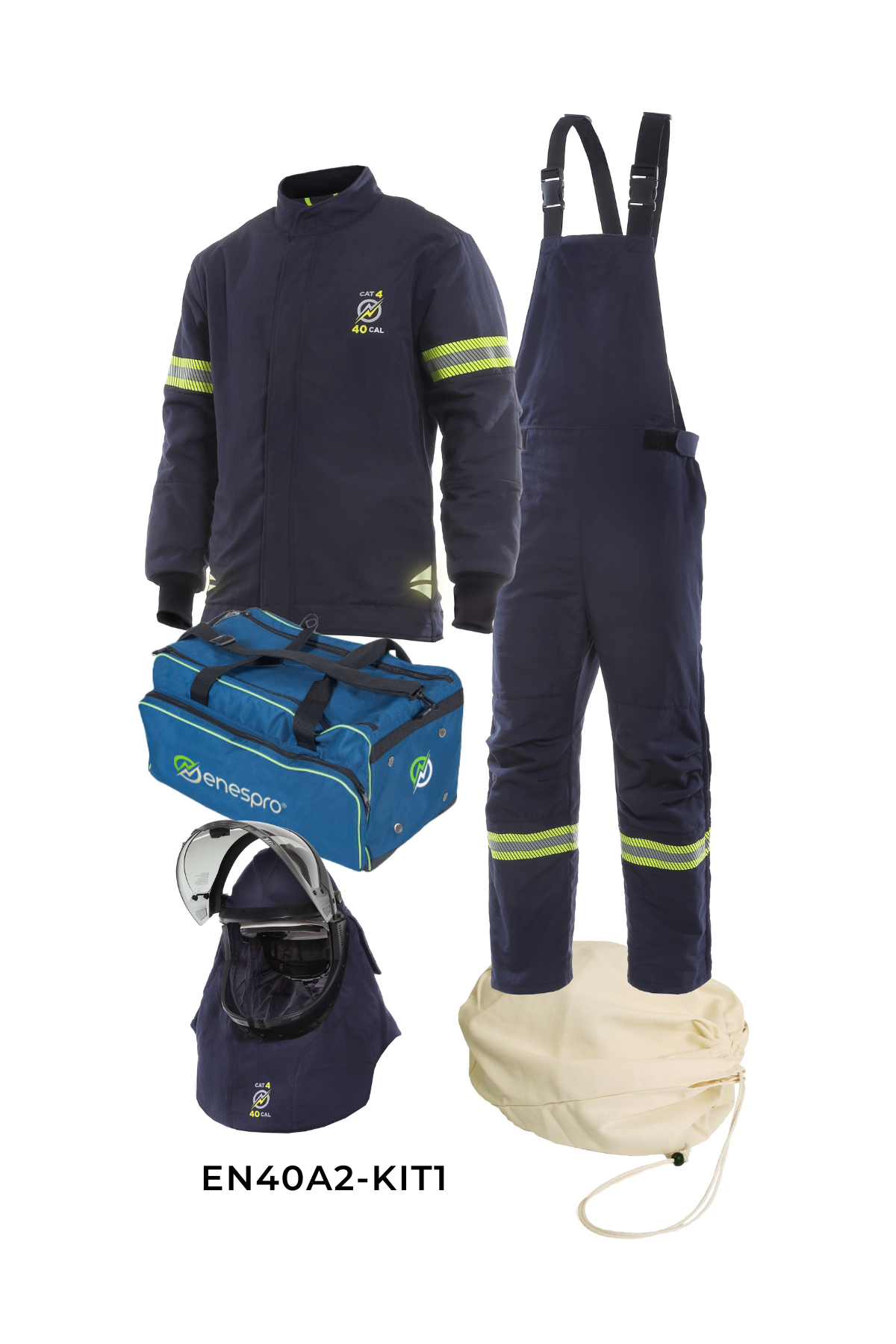 Enespro® EN40A2-KIT1/2XL AirLite Ascend™ 40 Cal Arc Flash Kit with Dual Fan Lift Front Hood & Premium Gear Bag