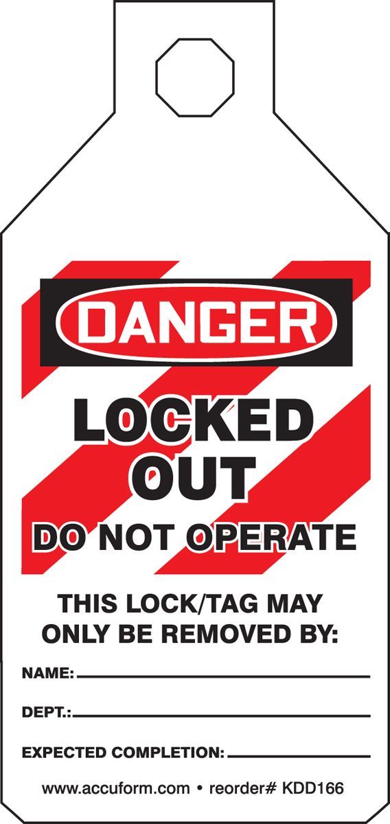 AccuformNMC™ STOPOUT® KDD166 Tab Tag: DANGER LOCKED OUT DO NOT OPERATE (LOTO)