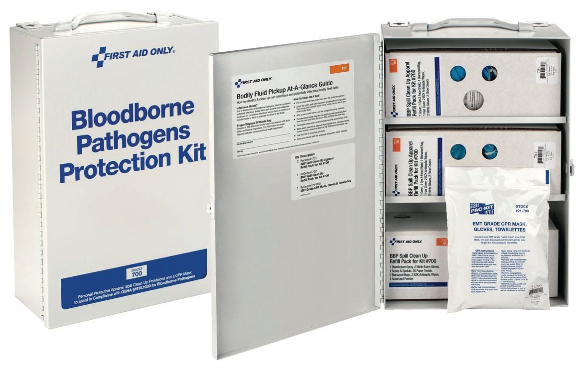 First Aid Only® 700 Bloodborne Pathogen (BBP) Spill Clean-Up First Aid Cabinet