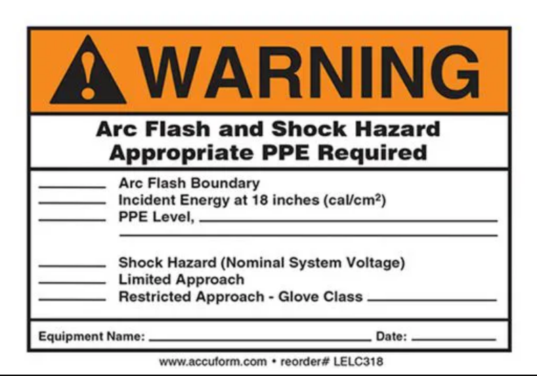 AccuformNMC™ LELC318 Safety Label: Arc Flash And Shock Hazard - Appropriate PPE Required