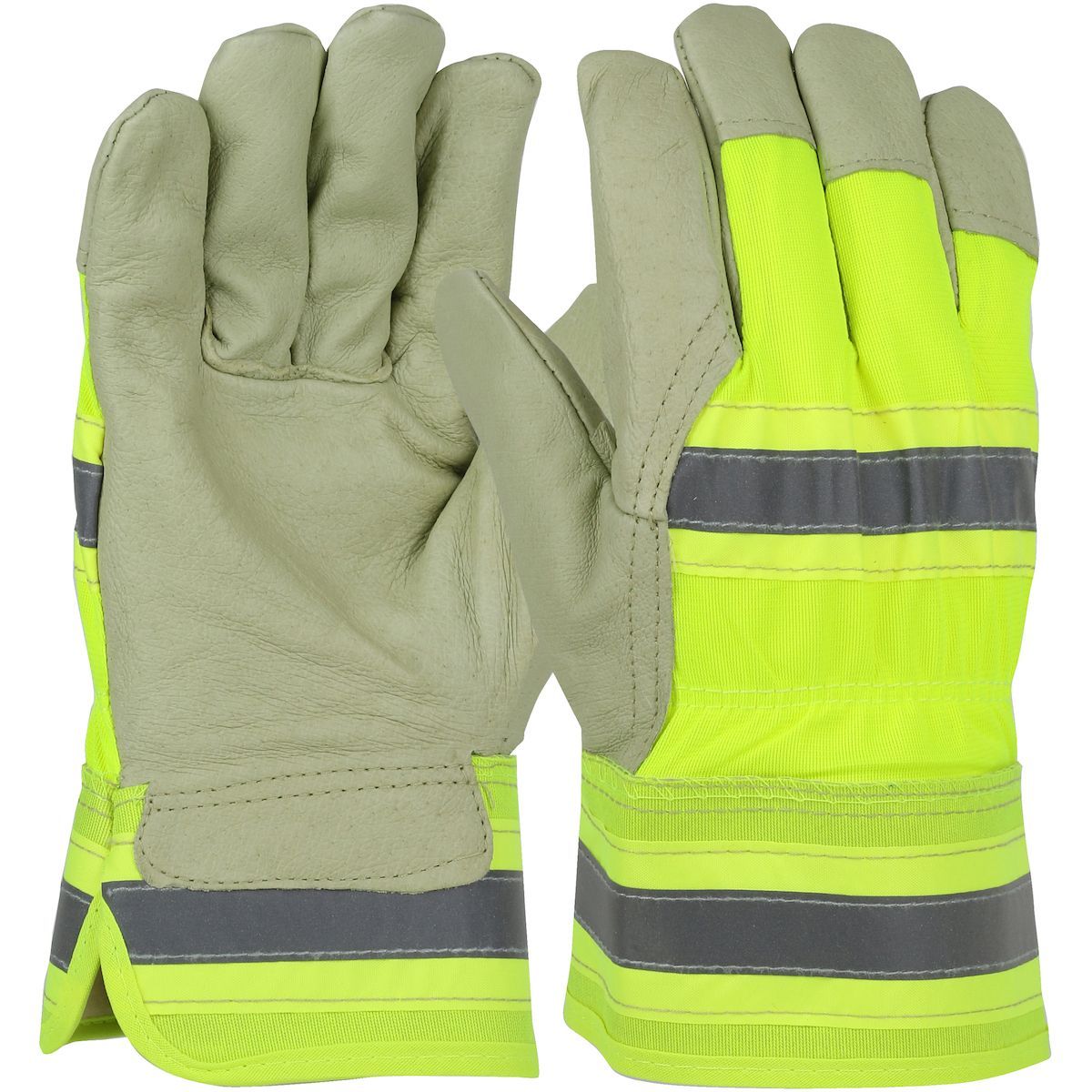PIP Global Safety HVY5555/L Hi-Vis Leather Palm Gloves with Positherm® Lining