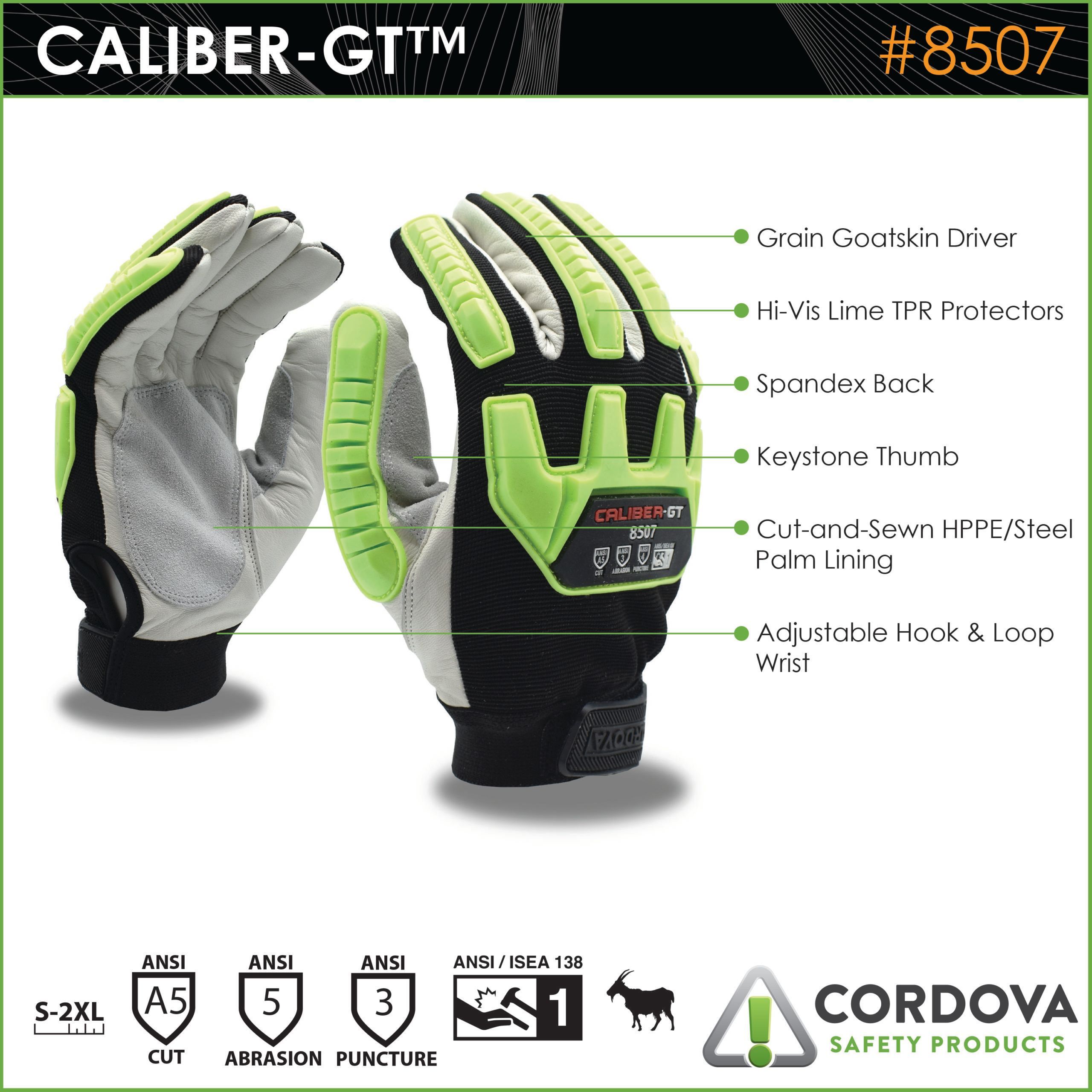 Cordova Safety CALIBER-GT™ 8507/2XL Leather Driver's Gloves