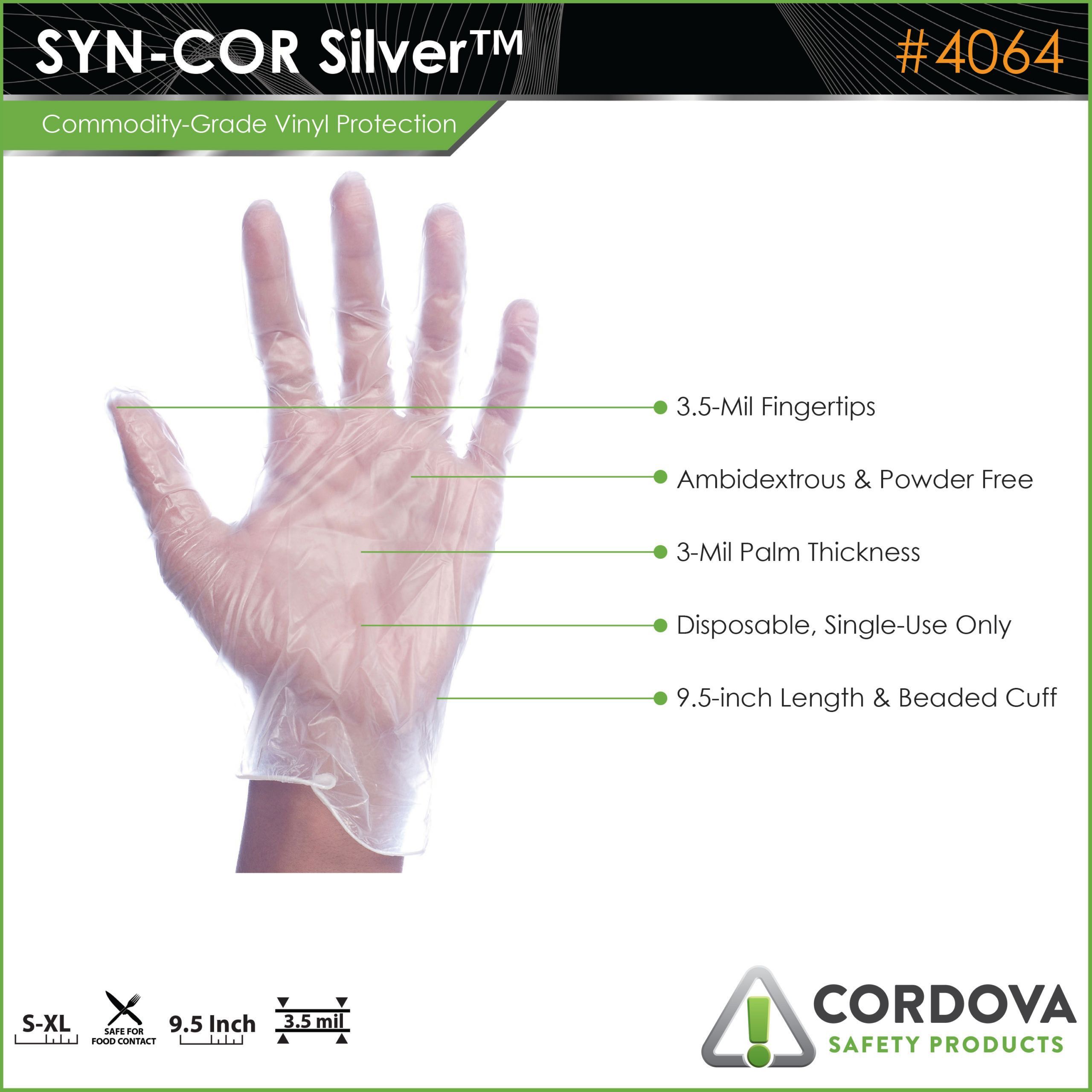 Cordova Safety Syn-Cor Silver II™ 4064/L Vinyl Disposable Gloves