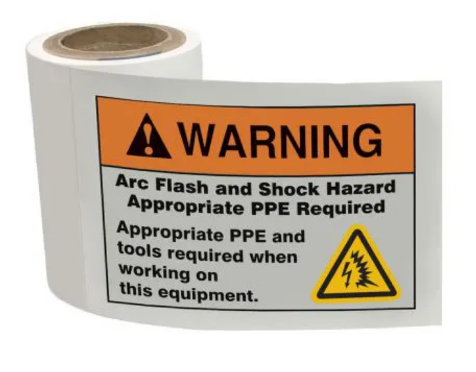 AccuformNMC™ LRLE309 Safety Labels On A Roll: Arc Flash & Shock Hazard - Appropriate PPE And Tools Required