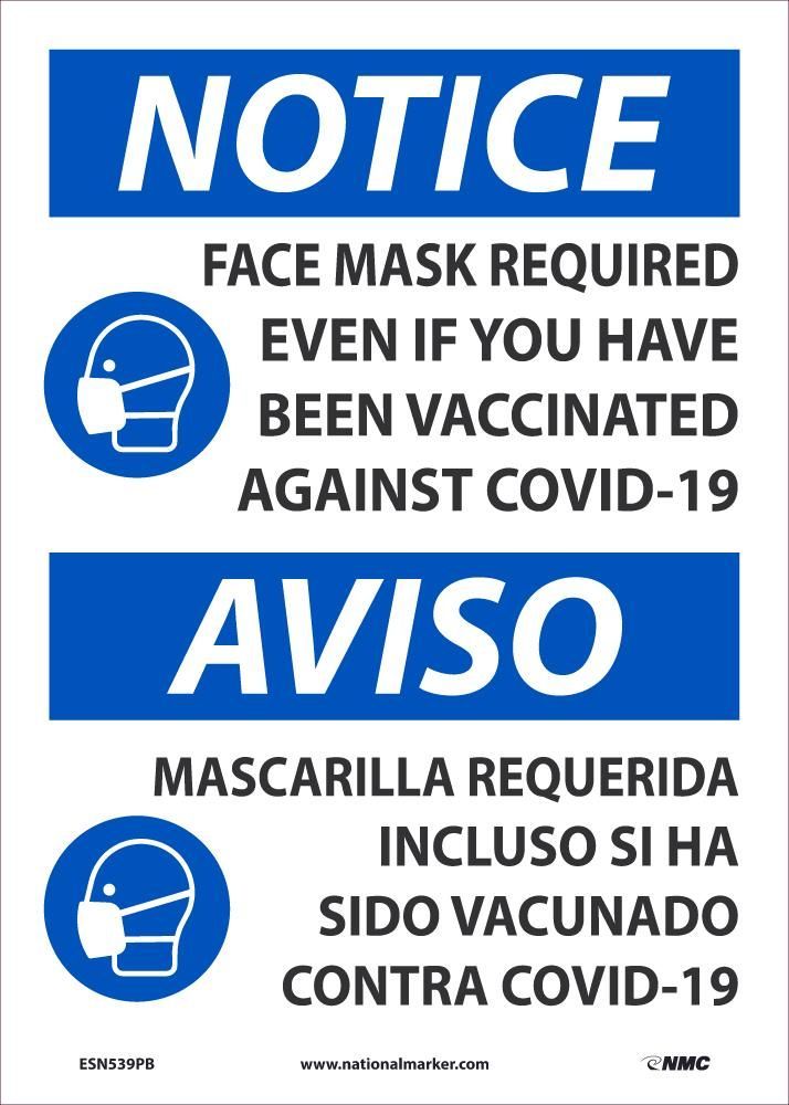 AccuformNMC™ ESN539PB Safety Sign: Face Mask Required Even If Vaccinated, Eng/Esp